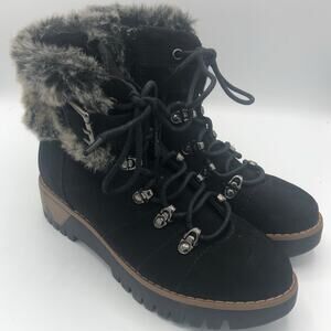 Universal Thread Black Faux Fur Lace Up Boots | Women's Size 6